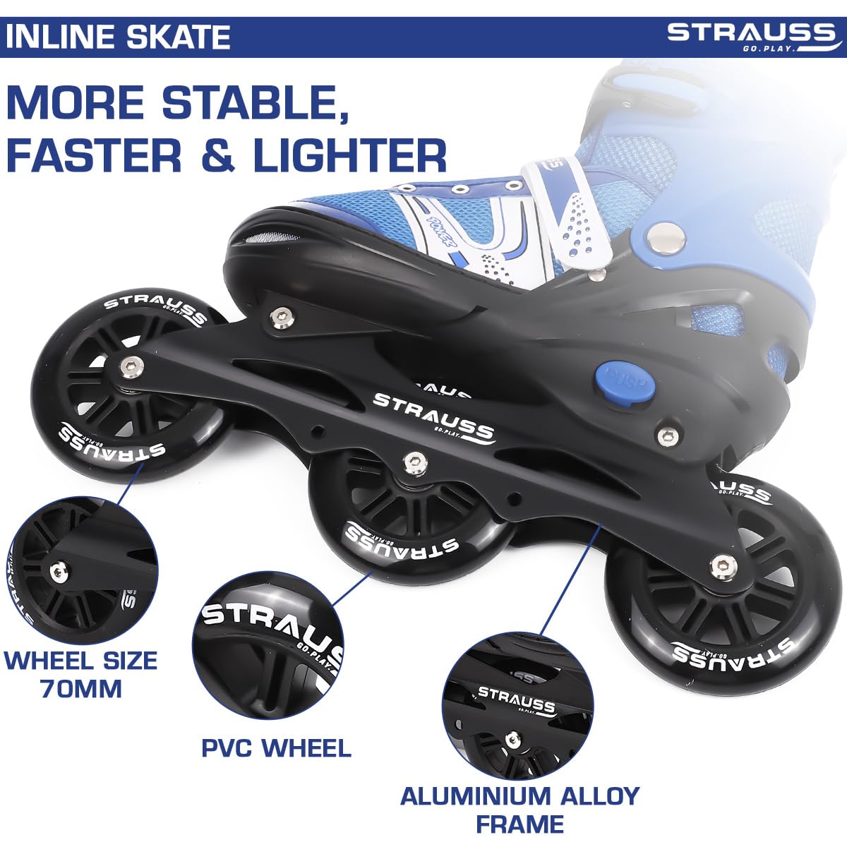 STRAUSS inline skates - stylish blue design in action