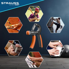 Strauss Adjustable Hand Grip| Adjustable Resistance (10KG - 40KG) | Hand Gripper for Home & Gym Workouts | Perfect for Finger & Forearm Hand Exercises for Men & Women (Black/Orange)