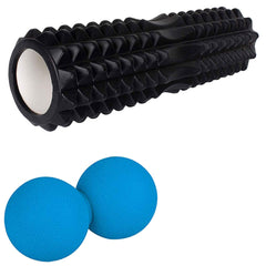 Strauss ST-1441 Grid Foam Roller (Black), 33 CM and Dual Yoga Massage Ball, (Blue)