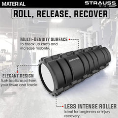 Strauss Deep Tissue Massage Foam Roller|High-Density Muscle Roller for Myofascial Release, Physical Therapy, Yoga, Pilates|Exercise Equipment for Deep Tissue Massage and Muscle Relief|45cm,(Black)