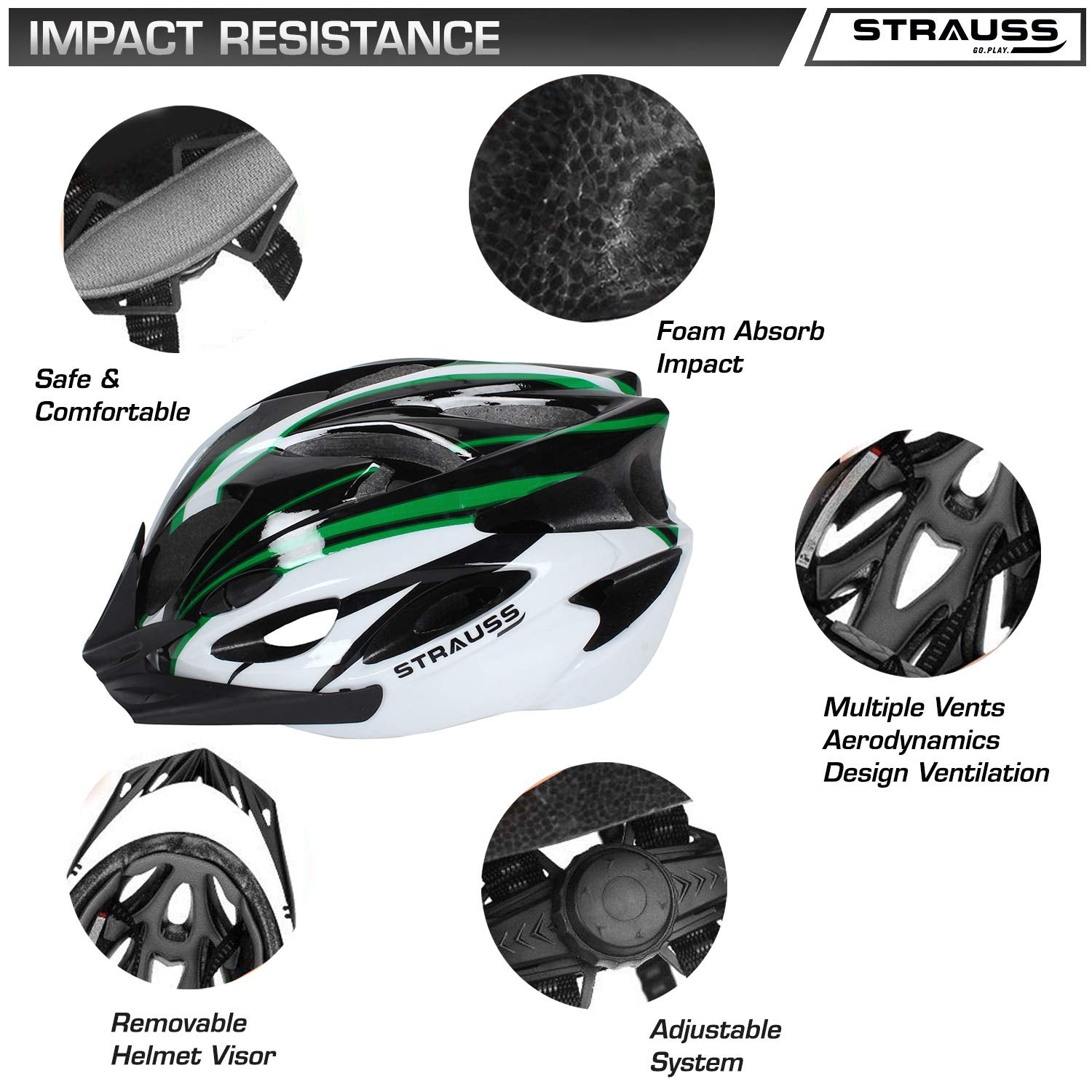 bike helmet removable chin guard women multuple impacy Strauss Adjustable Cycling & Skating Helmet with Detachable Visor | Light Weight with Superior Ventilation