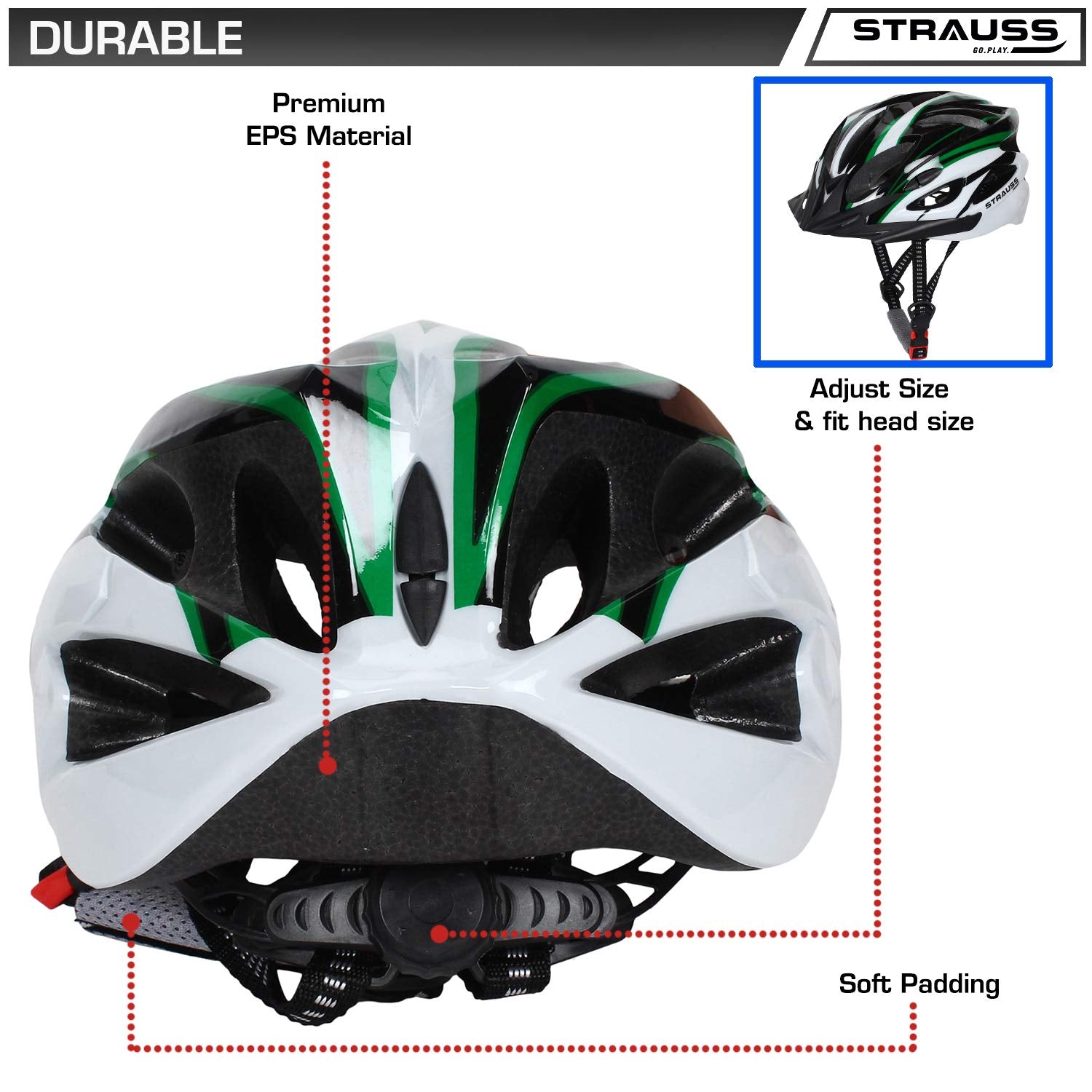 Strauss Adjustable Cycling Skating Helmet with Detachable Visor Light Weight with Superior Ventilation Adjustable Strap with Comfortable Chin