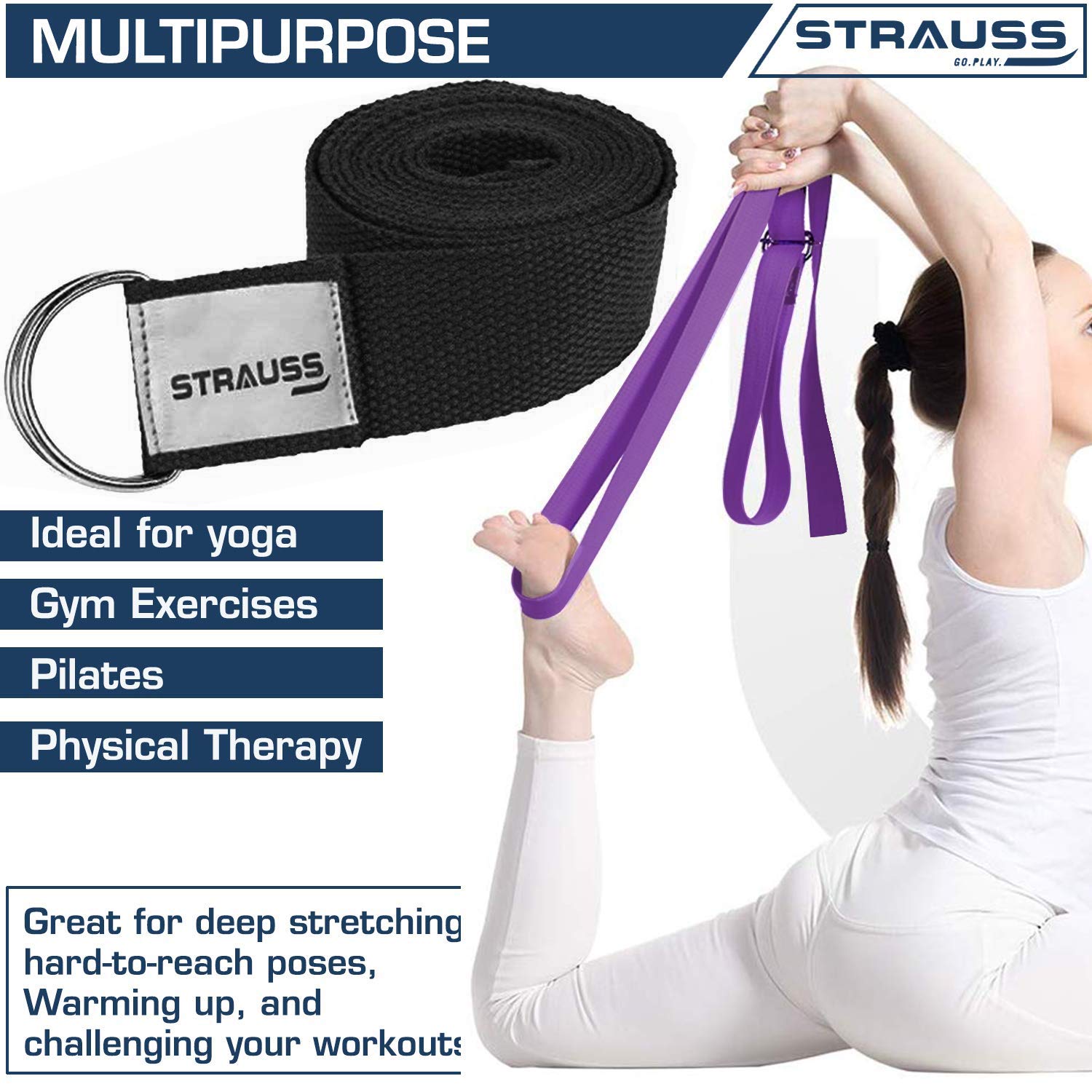 Elastic Yoga Stretching Strap 8-Loop Yoga Stretch Strap 55