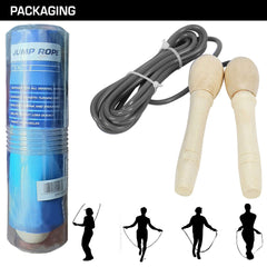 STRAUSS Wooden Skipping Rope – Comfortable Anti-Skid Handles, Smooth Ball Bearing System, Lightweight & Durable for Fitness Training and Exercise (Grey)