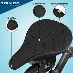 Strauss Bicycle Premium Extra Soft Saddle Foam Seat Cover with Anti-Slip Granules & Soft, Thick Padding|Superior Comfort, Breathable Design| Comes with Adjustable Rope Straps & Fits all Cycles,(Black)