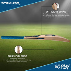 Strauss Launcher Cricket Bat | Kashmir Willow | Cricket Bat with Grip for Gully Cricket & Tournament Match | Standard Tennis Ball Bat for Cricket | Size: 5 (800-900 Grams)