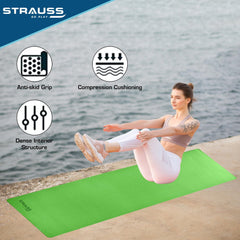 STRAUSS TPE Dual Layer Yoga Mat| Exercise Mat for Yoga,Pilates & Gym| Lightweight & Eco-Friendly Material | Yoga Mat for Women and Men |Ideal for Home Gym Workout |Includes Carry Bag | 4MM,(Green)