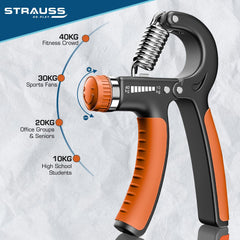 Strauss Adjustable Hand Grip| Adjustable Resistance (10KG - 40KG) | Hand Gripper for Home & Gym Workouts | Perfect for Finger & Forearm Hand Exercises for Men & Women (Black/Orange)