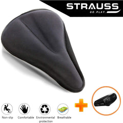 Strauss Gel Seat Cover (Black) and Bicycle LED Headlight with Horn