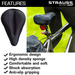 Strauss Gel Seat Cover (Black) and Bicycle LED Headlight with Horn