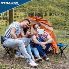 STRAUSS Folding Camping Chair |Portable & Foldable Stool for Camping, Fishing, Gardening, and Beach| 3-Leg Chair|Camping Accessories |Compact Outdoor Seat for Travel,Picnics,Outdoor Activities,(Blue)