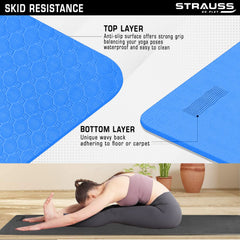 Strauss TPE Yoga Mat | Exercise Mat For Home Workout, Gym and Yoga Sessions | Anti Slip Gym Mat | Workout Mat For Men, Women and Kids | Yoga Mat With Carry Strap | Thickness: 4MM,(Sky Blue)