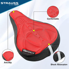 Strauss Saddle Seat Cover with Anti-Slip Granules & Soft, Thick Padding | Superior Comfort, Breathable Design | Comes with Adjustable Rope Straps & Fits All Cycles, (Red)