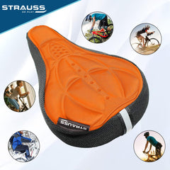 Strauss Saddle Seat Cover with Anti-Slip Granules & Soft, Thick Padding | Superior Comfort, Breathable Design | Comes with Adjustable Rope Straps & Fits All Cycles, (Orange)