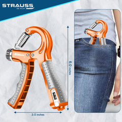 Strauss Adjustable Hand Grip with Counter | Adjustable Resistance (10KG - 60KG) | Hand Gripper for Home & Gym Workouts | Ideal for Forearm Hand Exercises & Strength Building for Men & Women,(Orange)