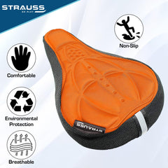 Strauss Saddle Seat Cover with Anti-Slip Granules & Soft, Thick Padding | Superior Comfort, Breathable Design | Comes with Adjustable Rope Straps & Fits All Cycles, (Orange)