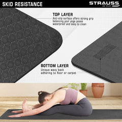 Strauss Anti Skid TPE Yoga Mat with Carry Bag, 4mm, (Black)