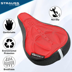 Strauss Saddle Seat Cover with Anti-Slip Granules & Soft, Thick Padding | Superior Comfort, Breathable Design | Comes with Adjustable Rope Straps & Fits All Cycles, (Red)