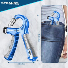 Strauss Adjustable Hand Grip with Counter | Adjustable Resistance (10KG - 60KG) | Hand Gripper for Home & Gym Workouts | Ideal for Forearm Hand Exercises & Strength Building for Men & Women,(Blue)