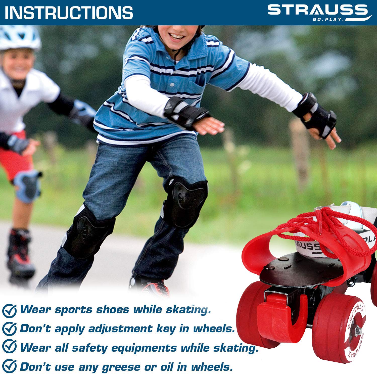 STRAUSS Senior Tenacity Roller Skates with Brakes Roller Blades for Kids Adjustable Shoe Size Ideal for Indoor and Outdoor Skating Suitable