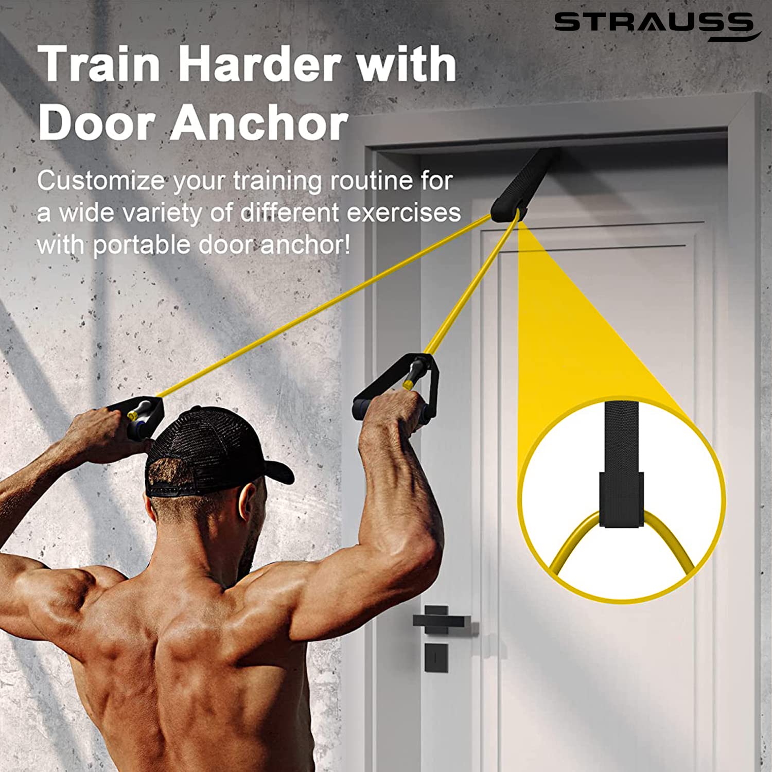 Strauss Triple Resistance Tube Door Anchor for Exercise Stretching Gym Equipment for Strength Training, Home Gym Workouts with Carry Bag 13