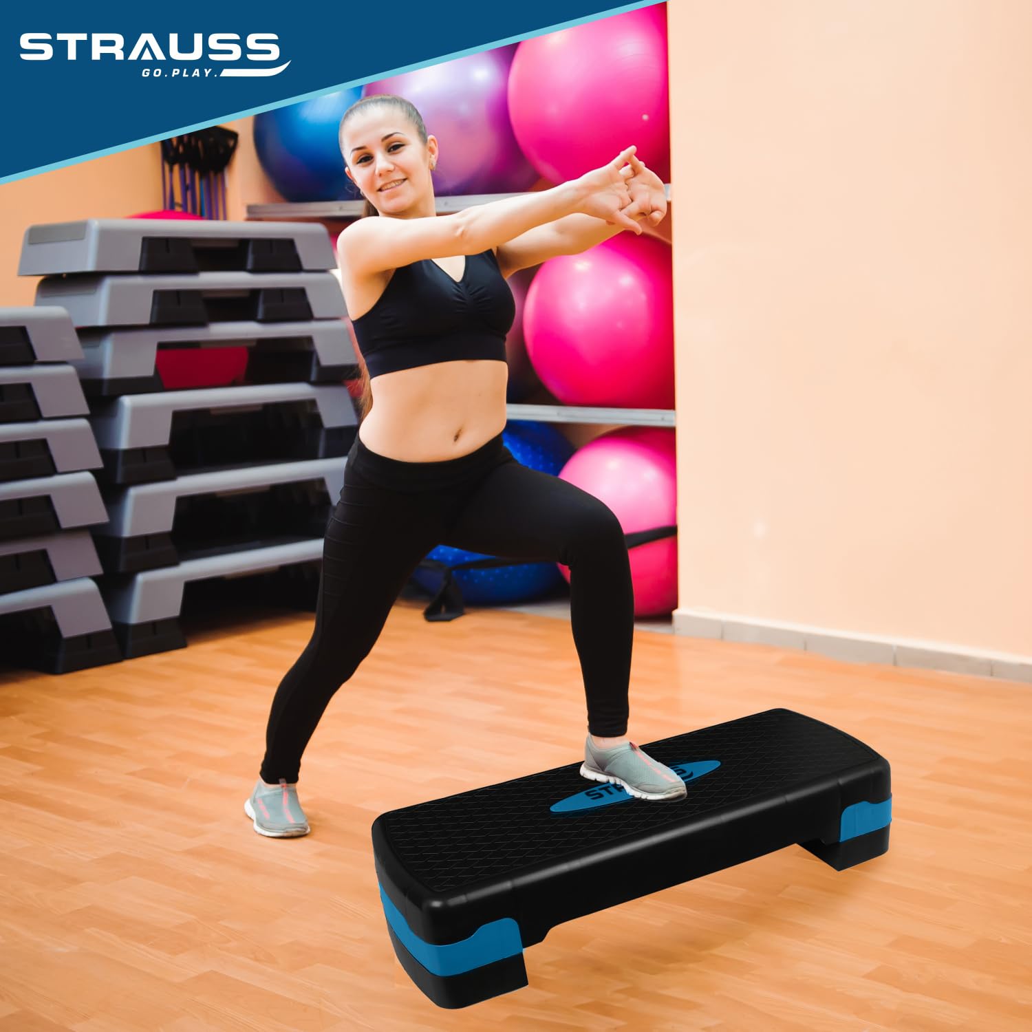 High Rise Stepper Strauss High Rise Aerobic Stepper | Two Height Level Adjustments - 6 i ...