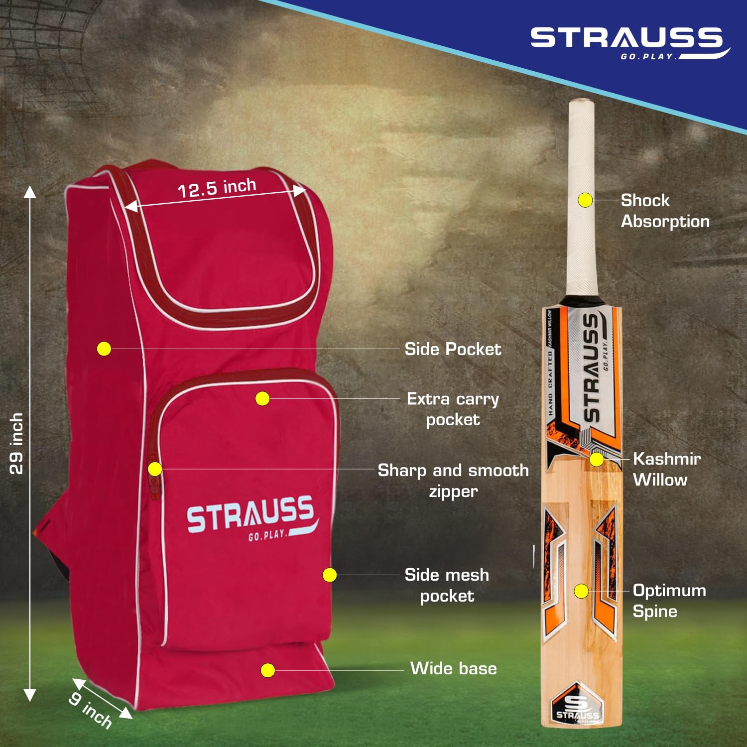 Strauss Kashmir Willow Cricket Kit - perfect for recreational play