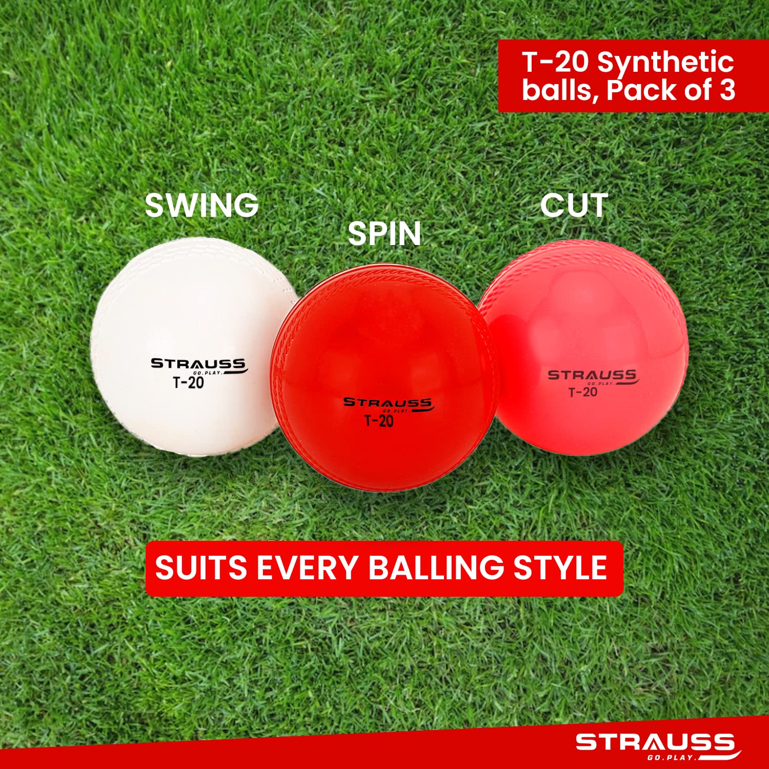 Strauss synthetic cricket balls - vibrant red color