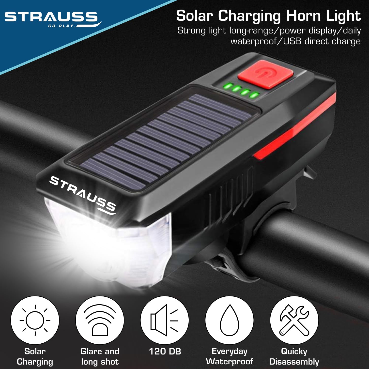 Strauss Solar Headlight - Modern design for cyclists
