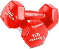 Strauss Unisex Vinyl Dumbbells Weight for Men & Women | 1Kg (Each)| 2Kg (Pair) | Ideal for Home Workout and Gym Exercises (Red)