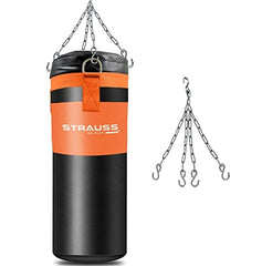 Strauss Heavy Duty PVC Leather Filled Gym Punching Bag, 3 Feet, (Black/Orange)