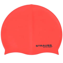 Strauss Latest Designed Swimming Cap | Keeps Hair Clean with Ear Protector | Suitable For Long and Short Hair | Swimming Head Cap With Breathable Fabric | Waterproof Swim Cap for Adult, Woman and Men ,(Red)