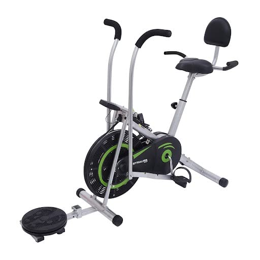 Strauss StayFit-(BSTH) Exercise Bike with Back Support,Twister & Handles, Green