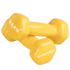 Strauss Premium Vinyl Dumbbells Weight for Men & Women | 0.5 Kg (Each) | 1 Kg (Pair) | Ideal for Home Workout, Yoga, Pilates, Gym Exercises | Non-Slip, Easy to Hold, Scratch Resistant (Yellow)