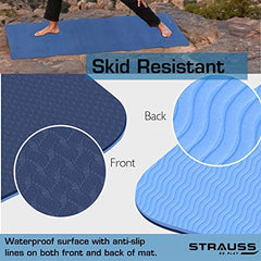 Strauss TPE Eco Friendly Dual Layer Yoga Mat, 6mm (Blue) and Yoga Mat Bag,Floral (Full Zip)