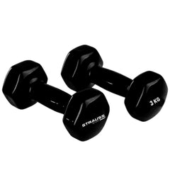 Strauss Premium Vinyl Dumbbells Weight for Men & Women | 3 Kg (Each) | 6 Kg (Pair) | Ideal for Home Workout, Yoga, Pilates, Gym Exercises | Non-Slip, Easy to Hold, Scratch Resistant (Black)