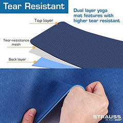 Strauss TPE Eco Friendly Dual Layer Yoga Mat, 6mm (Blue) and Yoga Mat Bag,Floral (Full Zip)