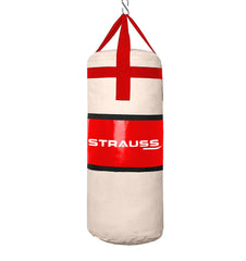 Strauss Canvas Heavy Duty Filled Gym Punching Bag | Comes with Hanging S Hook, Zippered Top Head Closure & Heavy Straps | 2 Feet, (Cream/Red)