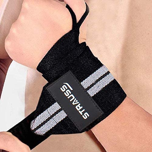 STRAUSS WL Cotton Wrist Supporter with Thumb Loop Straps & Closures for Gym, Workouts & Strength Training| Adjustable & Breathable with Powerful Velcro & Soft Material,(Black/White)