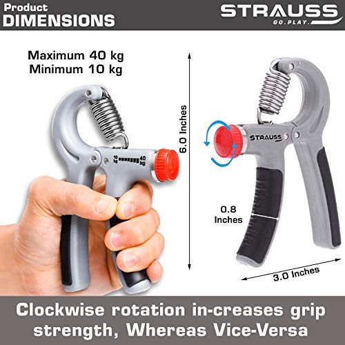 Strauss Wrist Exerciser, Black and Adjustable Hand Grip Strengthener, (Grey/Black)