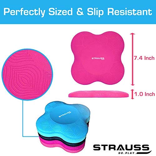 Strauss Yoga Knee Pad Cushions Pair, (Pink), Double Exercise Wheel (Blue)