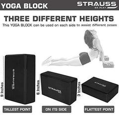 Strauss ST-1441 Grid Foam Roller (Black), 33 cm and Yoga Block (Black)