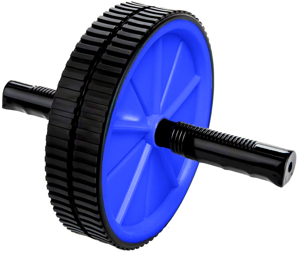 Strauss Double Wheel Ab & Exercise Roller | Anti-Skid Wheel Base, Non-Slip PVC Handles | Ideal for Home, Gym workout for Abs, Tummy, (Blue)