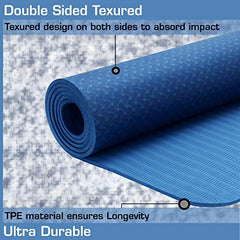 Strauss TPE Eco-Friendly Yoga Mat, 6mm (Blue) and Yoga Mat Bag,Floral (Full Zip)
