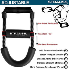 Strauss Adjustable Hand Grip Strengthener, (Black/Orange) and Wrist Exerciser, Black