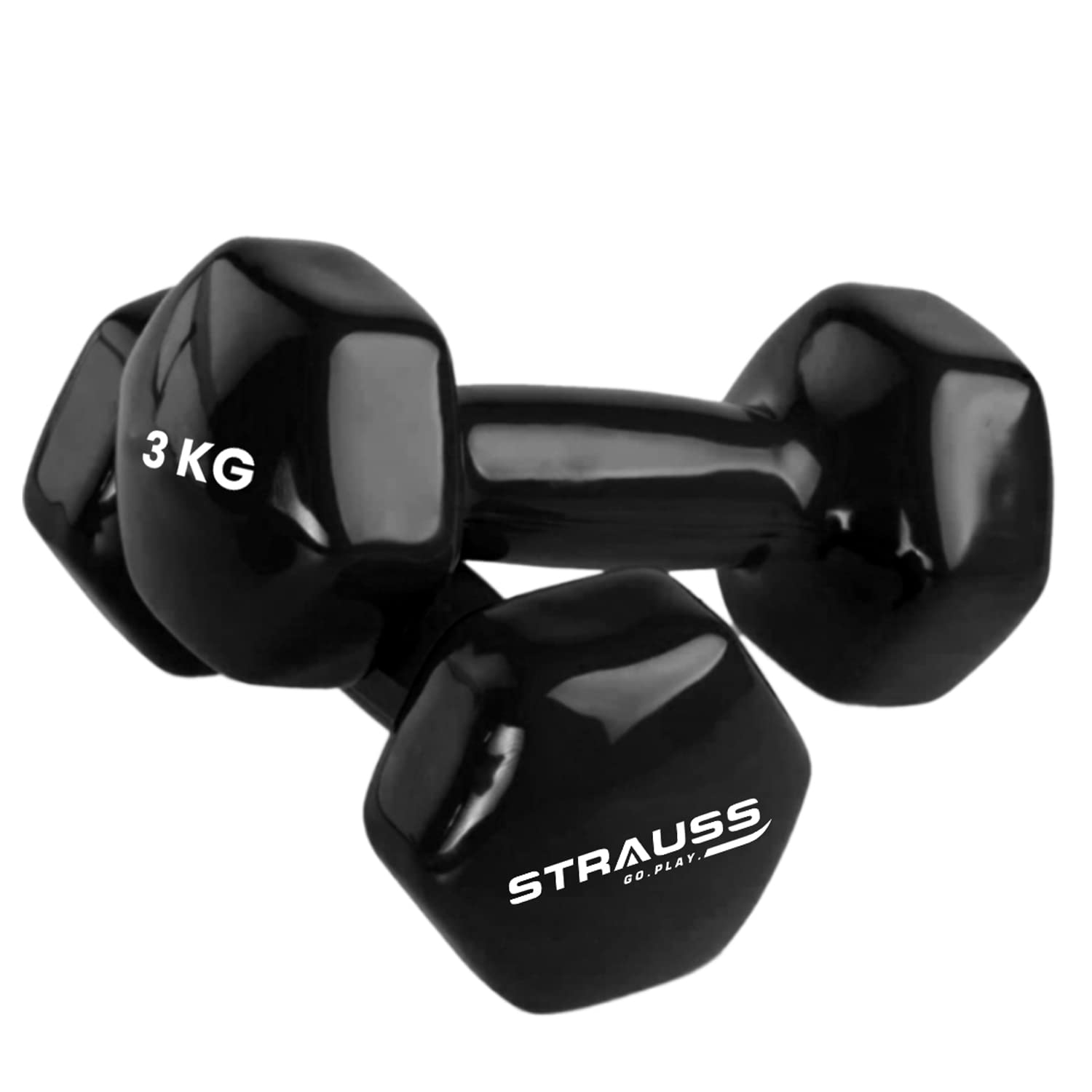 Strauss Premium Vinyl Dumbbells Weight for Men & Women | 4 Kg (Each) | 8 Kg (Pair) | Ideal for Home Workout, Yoga, Pilates, Gym Exercises | Non-Slip, Easy to Hold, Scratch Resistant (Black)