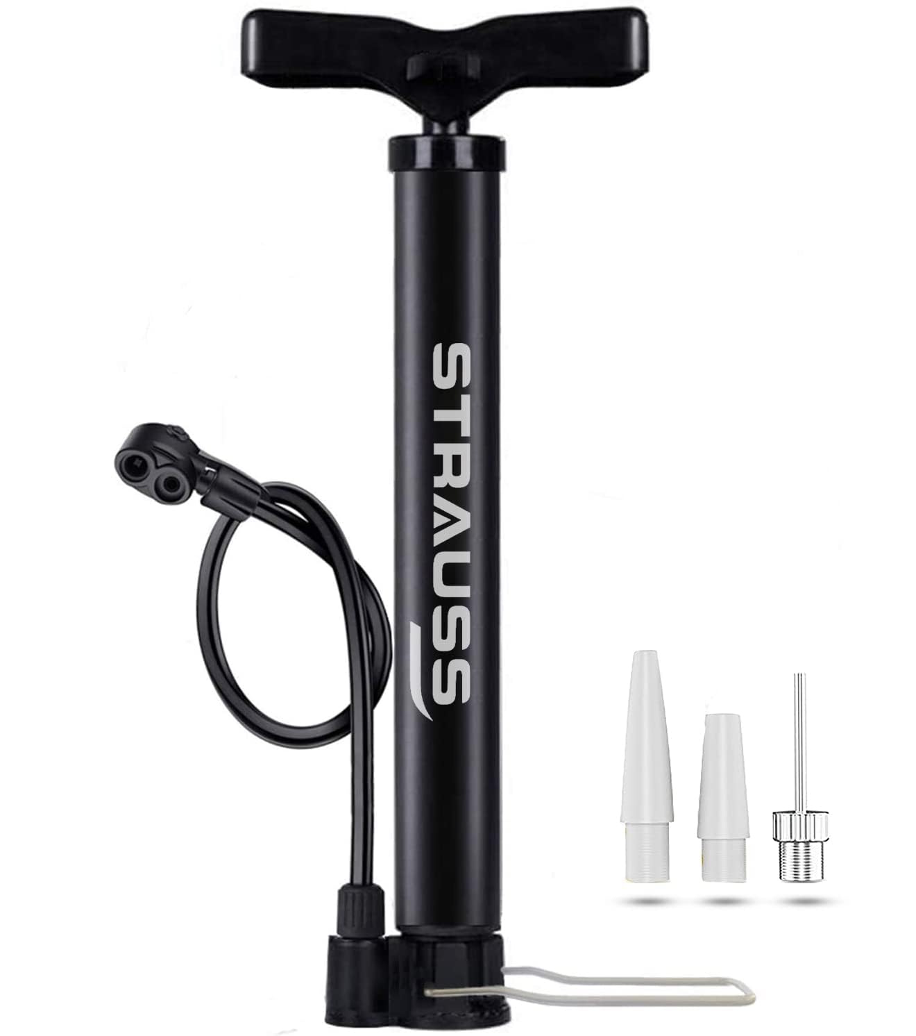 Strauss Bicycle Air Pump with Needle & Dual Valve | Portable Pump with 2 Modes, Ideal for Inflating Bicycle, Swimming Rings | (Black) Pack of 24