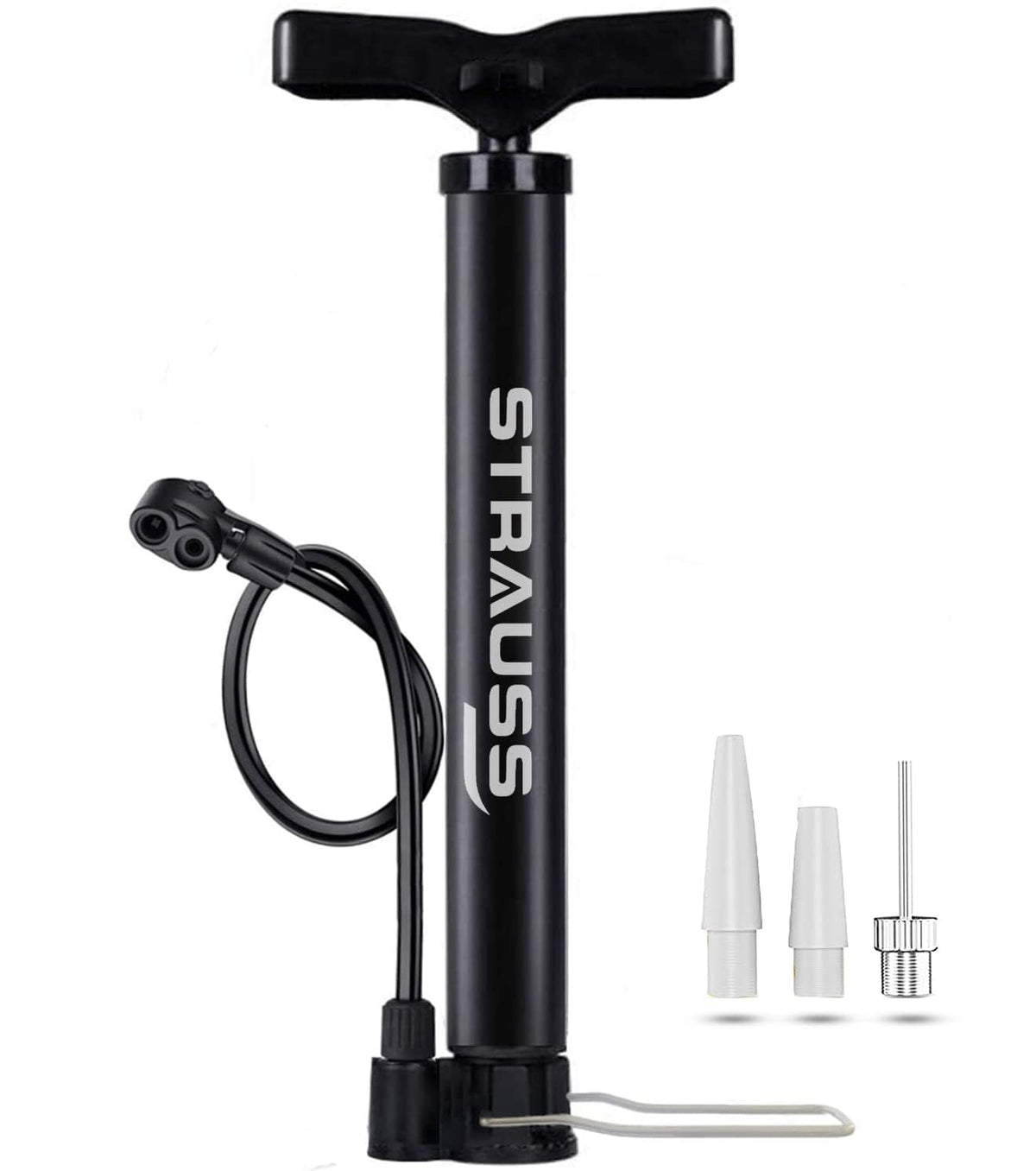 Strauss Bicycle Air Pump with Needle & Dual Valve | Portable Pump with 2 Modes, Ideal for Inflating Bicycle, Swimming Rings | (Black) Pack of 4