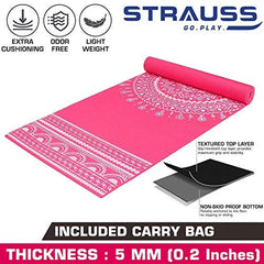 Strauss Meditation Designer Yoga Mat 5 mm (Pink), Yoga Block Dual Color (Pink)  Pair and Yoga Belt (Orange)