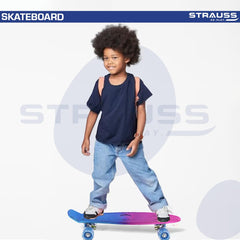 STRAUSS Cruiser Skateboard| Penny Skateboard | Casterboard | Hoverboard | Anti-Skid Board with ABEC-7 High Precision Bearings | Ideal for All Skill Level | 21.6 X 6 Inch,(Pink,Blue)